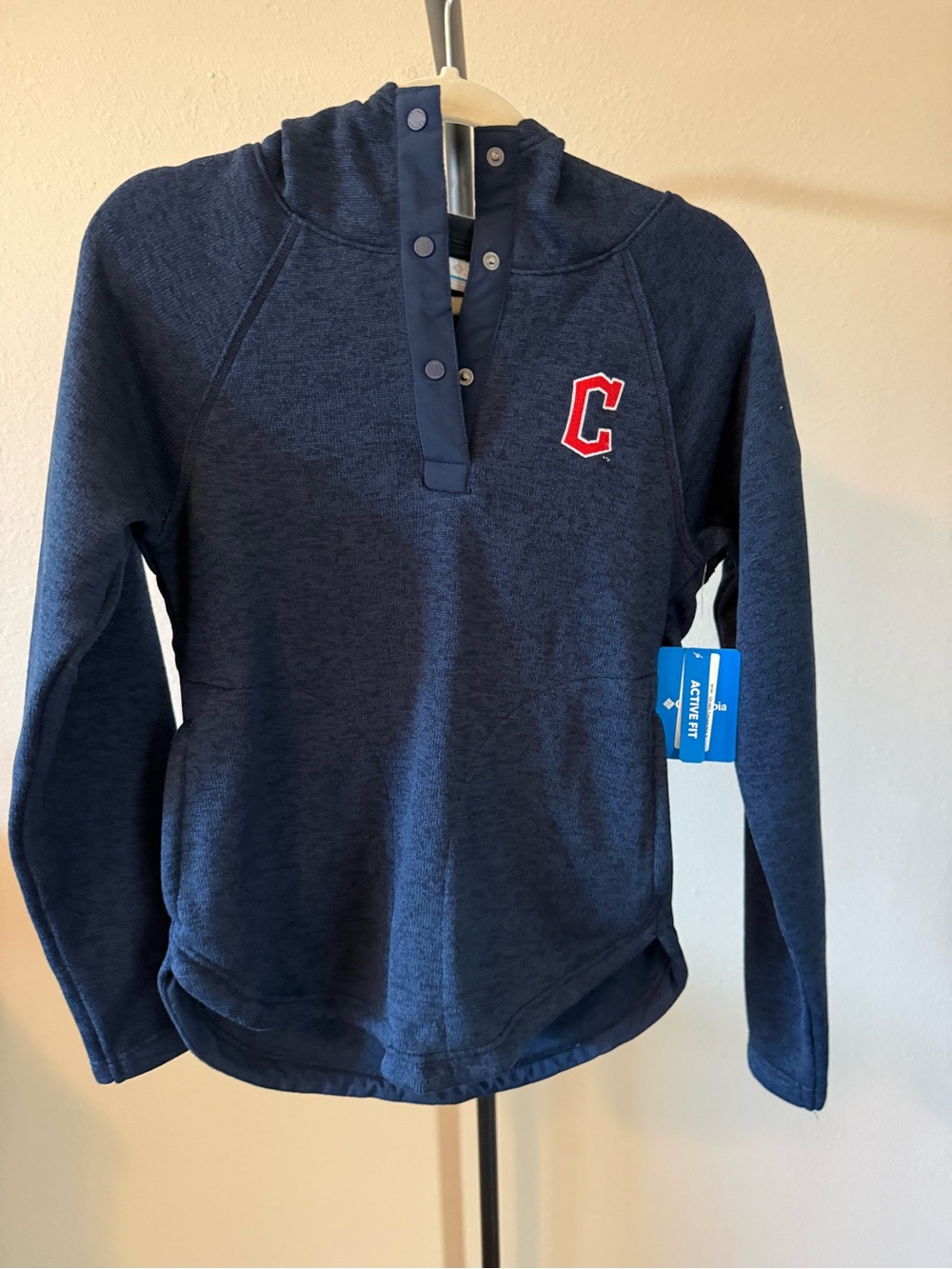 Women’s Navy Blue Pullover Hoodie with Snap Placket - Cleveland Guardians
